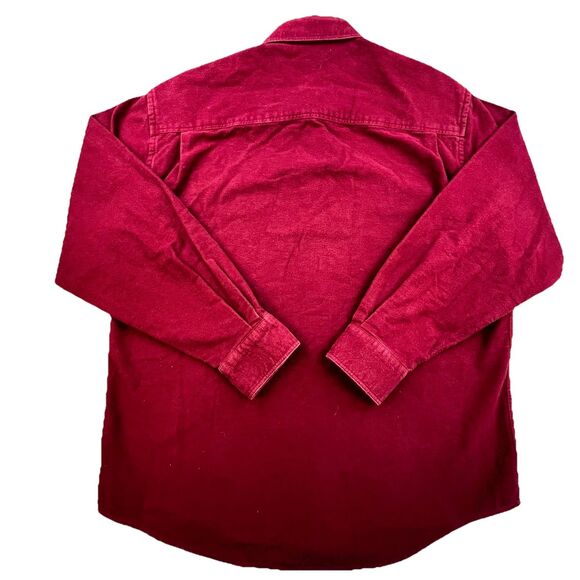 Vintage Lands End Chamois Flannel Shirt Men L Red Work Long Sleeve Chest Pockets - Picture 6 of 10